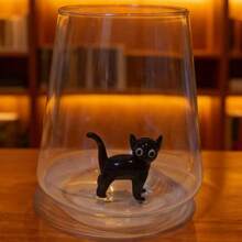猫雕像玻璃杯，手工玻璃饮具，玻璃杯和水杯，玻璃马克杯，礼物，宠物，玻璃杯返校