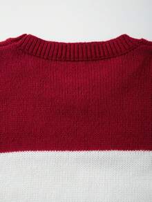 ANDREILEE 条纹极简落肩圆领长袖休闲宽松针织套头衫，男女皆宜，春、秋、冬新款 - 紅色 - 查看 9