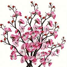 4支人造白色粉色梅花枝条，长茎塑料花心花瓶插花，适用于DIY花墙场景布置、冬季装饰、情人节礼物，适合婚礼、派对、厨房、办公室、家居装饰