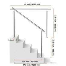 Handläufe für Außentreppen, 150 cm langes Treppenhandlauf-Set, Übergangsgeländer aus Edelstahl mit Montagesatz, doppelsäulige Treppenhandläufe für Senioren, Veranda und Terrasse - 150 cm - Übersicht 10