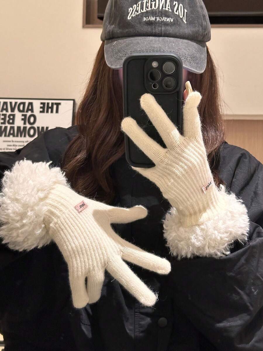 1 par de guantes térmicos acolchados, guantes de invierno cálidos, simples y versátiles - Multicolor - Ver 1