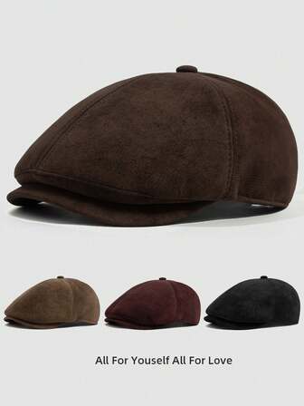 Nya enfärgade basker i PU-imitationsläder, moderiktiga vintage-kepsar för män och kvinnor, för vår, höst, vinter, platt hatt med visir, brittisk stil, avslappnad retro-basker för kvinnor, justerbar unisex, kan bäras både fram och bak.