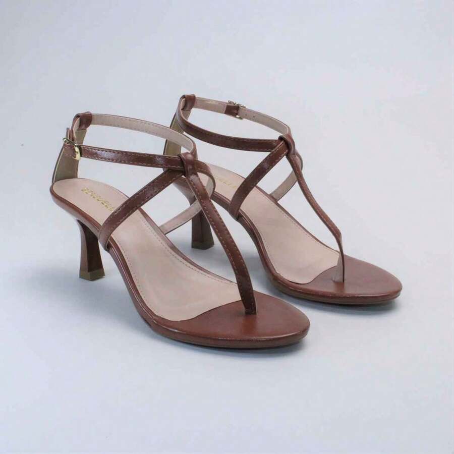 Women's Sandal With Low Heel, Toe Cup, Straps, Patent Leather Back, Comfortable, Soft, Fashionable, Dressy Style. - 濃烈焦糖 - 查看 1