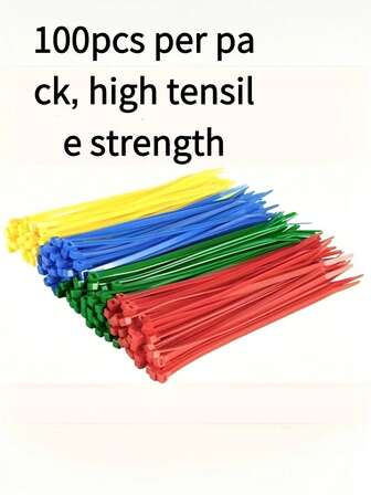 100 PCS Multi-Purpose Cable Ties: 3 Lengths (10cm/3.93in, 15cm/5.9in, 20cm/7.87in) & 6 Colors (Red, Green, Blue, Yellow, Orange, Black) - Strong & Self-Locking For Outdoor & Indoor Use