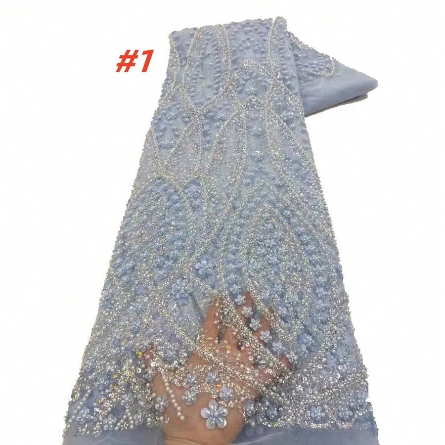 尼日利亚亮片派对蕾丝 非洲重工串珠蕾丝面料 2026 高品质法国薄纱网蕾丝婚纱面料 缝纫婚纱