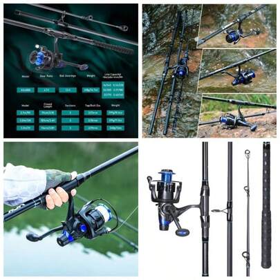 Surf Fishing Rod Combo Medium Heavy 3 Piece Baitfeeder Spinning With 4000 Reel Travel Black Durable Lightweight Strong Line Capacity