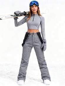 女士保暖滑雪裤套装，男士冬季滑雪裤（带可拆卸背带），适合户外活动，滑雪装备，保暖服装，运动风格裤装，加固结构，功能性雪地背带，耐用雪地装备，加厚透气滑雪服 - 淺灰色 - 查看 4