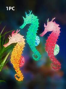1个发光硅胶海马水族箱装饰品 - 逼真的橙色鱼缸摆件，带有发光的红色眼睛、绿松石色纹理和鲜艳的色彩，适用于淡水或海水，生动的水族箱装饰 | 真正的鱼缸装饰品，水下环境装饰，潜水装饰，海洋爱好者 - 螢光潛水器 - 查看 9