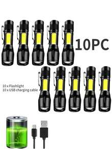 2 piezas/4 piezas/10 piezas Linterna recargable con zoom, súper brillante, haz alto, enfoque ajustable y luz lateral, diseño portátil, adecuado para camping, senderismo, ciclismo y uso de emergencia - negro - Ver 12