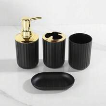 6pcs Bathroom Accessories Set, Bathroom Storage Supplies, Includes Reusable Toothbrush Cups, Lotion Dispenser, Rinse Cups, Trash Can, Soap Dish, Toilet Brush, Suitable For Hotel And Home Bathroom Countertop Decor, Ideal As A Gift For Friends And Family Housewarming, Bathroom Accessories, Bathroom Set, Christmas Gift, New Year Gift. - Multicolor - View 7