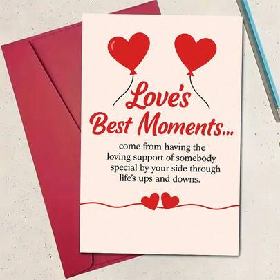 一张浪漫爱情贺卡，表达对伴侣在人生起伏中给予支持的感激之情，非常适合情侣周年纪念日、情人节礼物或任何场合。包含信封和贺卡。