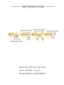 4件套925纯银时尚优雅蝴蝶结几何心形立方氧化锆耳钉套装，精美首饰，适合女性日常佩戴、派对和婚礼等场合。