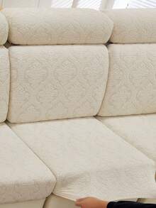 Jacquard Weave Slipcover Stretch Material Sofa Seater Cushion Cover Solid Color Sofa Cover - Beige - View 5