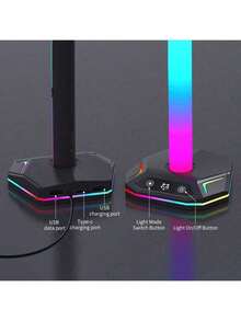 Gaming Controller Stand With Charger | Fits PS/Switch & Headsets | USB/Type-C Charging + 7 LED Lights | ABS Durable Gaming Accessory - Black - View 8