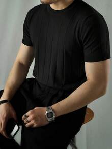 男士百搭短袖休闲针织上衣 - 黑色 - 查看 3