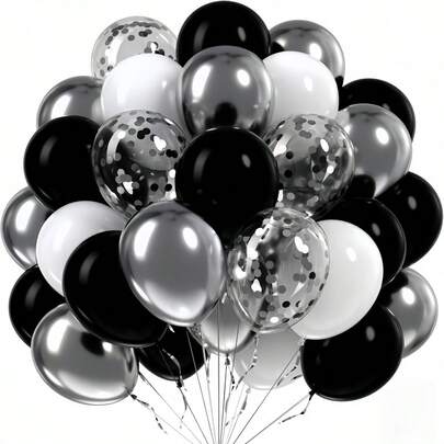 52 adet/22 adet 10 inç/12 inç Siyah, Beyaz, Metalik Gümüş, Parlak Gümüş Lateks Balon Seti, Yeni Yıl Dekorasyonu, Sevgililer Günü, Mezuniyet Töreni, Doğum Günü Partisi, Düğün Dekorasyonu, Nişan Dekorasyonu, Yıldönümü, Okul Karşıtı Sezon için uygundur