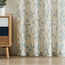 ZJDECOR 95 Inches Length Semi Sheer Curtains For Bedroom Living Room,Print Botanical Light Blue Leaf Grey Branch Drape,Rustic Linen Textured Window Treatment With Tape,Rod Pocket Back Tab,38\Wx95\Lx2,38inchWx95inchL(Packof2),LightBlueLeaf/GreyBranch - 淺藍葉/灰枝 - 查看 5