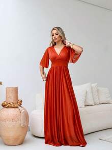 Long Tulle Mesh Party Dress - Wedding / Bridesmaid / Event / Debutante / Graduation Conservative / Modest Party Casual Zipper Wedding - 紅陶 - 查看 4