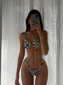 2026 Women's Fashionable Sexy Beach Bikini Set, Leopard Print, Metal Accents, Suitable For Summer Vacation, Beach Resort Wear - Leopard - View 1