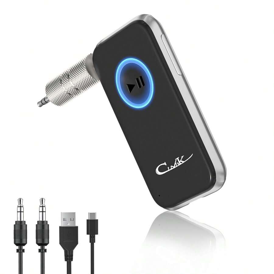 Bluetooth Receiver For Car, Noise Cancelling 3.5mm AUX Bluetooth Car Adapter, Wireless Audio Receiver For Home Stereo/Wired Headphones, Hands-Free Call, 16H Battery Life - Black+Silver - 黑色 - 查看 1