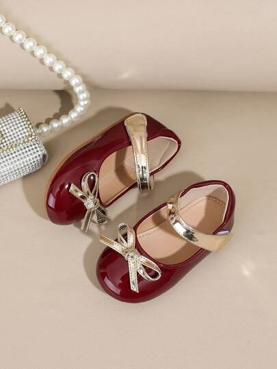 1 Pair Infant/Toddler Flat Shoes, Made Of PU Material With Gold Color, Comfortable Heel Enclosure, Suitable For All Seasons