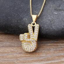 New Retro Punk Style Gesture Shape Charm Pendant Necklaces For Women Female Gold Plated Cubic Zirconia Jewelry Gift Wholesale - Gold - View 10