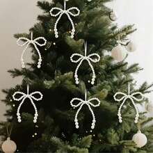 Bộ 6/12 chiếc nơ trắng thanh lịch dùng để trang trí cây thông Noel - Nơ lớn và nhỏ với điểm nhấn lấp lánh, hoàn hảo cho vòng hoa, gói quà và trang trí đám cưới, đồ trang trí Giáng sinh - Nhiều màu - Xem 5