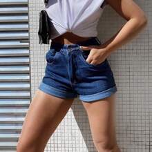 Women's Mom Jeans Shorts, High Waist, Comfortable, Premium Quality, Stylish, Casual - com cinto Escuro - 查看 2