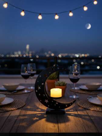 1PC/1 Set Metal Large Moon Candlestick/Ramadan Lantern/Candle Holder/Candlestick Holders/Windproof Glass Candle Holders.It Is Suitable For Daily Home Areas Such As Desk Corners, Bedroom Dressers, Bedside Tables, And Living Room Side Tables, And Can Also Serve As A Decorative Ornament For Commercial Spaces Like Cafes, Homestays, Dessert Shops, Floral Studios, And Light Food Restaurants.