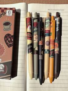 6支装米尔德丽风格0.5毫米按动式圆珠笔，高品质学生考试用笔，大容量，速干，可爱美观设计 - 黑色 - 查看 2