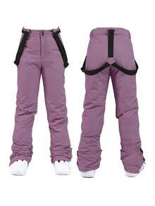 Women's Insulated Ski Pants Set, Men's Winter Ski Pants With Detachable Suspenders, Suitable For Outdoor Activities, Skiing Equipment, Warm Clothing, Sports Style Pants, Reinforced Structure, Functional Snow Suspenders, Durable Snow Gear, Thick, Breathable Ski Wear - 紫丁香色 - 查看 13