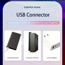 USB RGB LED Ambient Light Strip With Remote Control, Dimmable Color-Changing Night Light With Infrared Sensor, Modern Bedside & Desk Lamp, Suitable For TV Backlight, Bedroom, Gaming Scenes (Plastic Lampshade) - Black - View 4