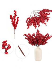 1/10 قطعة - أغصان الحصرم الاصطناعية الحمراء مع الزعرور، أغصان الحبات الحمراء الاصطناعية من الرغوة فاكهة الشتاء الاصطناعية ديكور عيد الميلاد DIY حرفي ديكور عيد الميلاد ديكور الزفاف ديكور عيد الميلاد باقة زهور الحرير، نبات باقة الزهور DIY إكليل ديكور حفلة عيد الميلاد ديكور المنزل - متعدد الألوان - مشاهدة 3