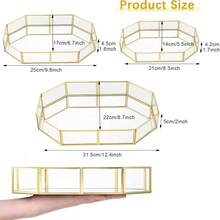 1/3 buc oglindă sticlă tavă decorativă pentru vanitate decor auriu ornamentat machiaj vintage octogonal parfum comodă bijuterii bibelou organizator pentru depozitare baie decor acasă, cadou perfect pentru ziua comemorativă, nuntă, ziua de naștere, aniversare, Ziua Tatălui, Ziua Profesorului