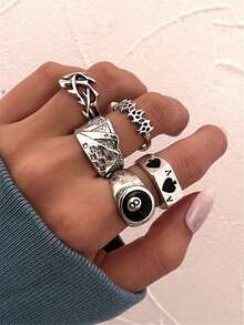 5 قطع مجموعة خواتم معدنية بشكل 8 مبتكرة عتيقة للنساء - فضي عتيق - مشاهدة 1