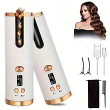 Automatic Curling Iron, Cordless Hair Curler Iron With LCD Temperature Display And Timer, 3 Adjustable Temperature Portable USB Rechargeable Fast Auto Curler For Hair Styling - White - View 2