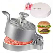 Hamburger Press + 100 Sheets of 4.5-inch (11.5cm Diameter) Silicone Paper - Plateado - Ver 1