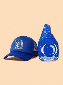 Bộ 2 mũ lưỡi trai trẻ em màu xanh dương in hình phi hành gia, chữ cái, tài xế xe tải, 26 chữ cái cá nhân hóa, thiết kế thời trang khoa học viễn tưởng, thoáng khí, có lỗ thông hơi, nhỏ gọn, nhẹ, đa năng với ngăn chứa đồ, phù hợp cho bé trai và bé gái khi hoạt động ngoài trời, thường ngày, đi học, quà tặng sinh nhật và ngày lễ lý tưởng. - Màu xanh lam - Xem 25