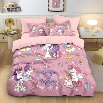 这款三件套100%超细纤维被套组采用可爱的粉色花卉印花，非常适合女孩和青少年。柔软舒适，适合卧室和客房（1个被套+1/2个枕套，不含被芯）。