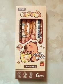 1支/3支/6支装水豚可擦按动圆珠笔 0.5mm，可爱设计（6支/盒），多种颜色和款式可选，高品质创意学生文具笔，可爱可擦中性笔，蓝色墨水圆珠笔，办公签名用品，学生、家庭礼物、朋友、同事、学校考试用品、情人节生日礼物、返校必备、学习用品 - 款式A - 查看 12