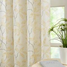 ZJDECOR 95 Inches Long Semi Sheer Curtains For Bedroom Living Room,Printed Botanical Yellow Leaf Grey Branch On Linen Blended Fabric,Rod Pocket Back Tab Window Treatment With Tapes,38\ Wx95 Lx2,38inchWx95inchL(Packof2),YellowLeaf/GreyBranch - 黃葉/灰枝 - 查看 3