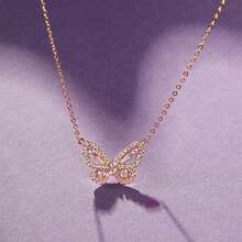 1pc S925 Sterling Silver Butterfly Design Pendant Necklace With Sparkling Cubic Zirconia, Elegant Jewelry For Women, Exquisite Gift For Loved Ones - Rose Gold - View 2