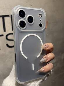 1件四角防摔磨砂透明磁吸手機殼，適用於 17 Air 16 15 14 13 Pro Max Plus，軟 TPU 背蓋，支持無線充電 - 透白 - 查看 5