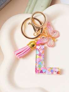 1pc Creative Keychain With 26 English Alphabet & Butterflies Pendant For Girls' Luggage And Bags
