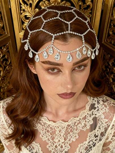 European Bridal Wedding Crystal Accessories Tassel Net Headband Hair Accessories