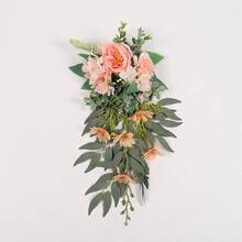 Decoración para sillas de boda, ceremonia, flores artificiales, hojas verdes, respaldo de silla, decoración de otoño, Año Nuevo, regalos de San Valentín, regalo de Navidad, clásico y elegante,  de , alta tasa de recompra. - Rosa - Ver 1