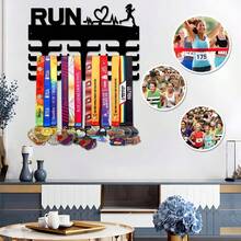 1pc Wall Mounted Running Medal Display Rack - Premium Metal Structure, Adjustable Hooks And Ribbon Holders, Suitable For Awards, Sports, Academic Honors And Competitions - Easy Installation, Space-Saving Design, Stylish Cup-Shaped Trophy Holder