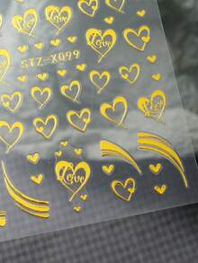 2pcs Gold Silver Heart Nail Art Stickers Decal, Chrome White Heart Nail Decals Foils Self Adhesive Sliders, Charms Valentines Day Designs Sticker For Nails Decorations Manicure Accessories