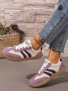 Zapatillas deportivas planas casuales ligeras de moda nuevas para otoño/invierno 2025 con estampado de retazos de colores vintage - Morado - Ver 4