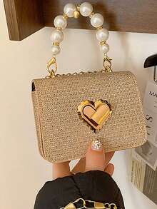 1pc Kids Fashion Rhombus Pearl Bag, Girls Mini Crossbody Handbag, Baby Accessory Small Purse - Gold - View 1